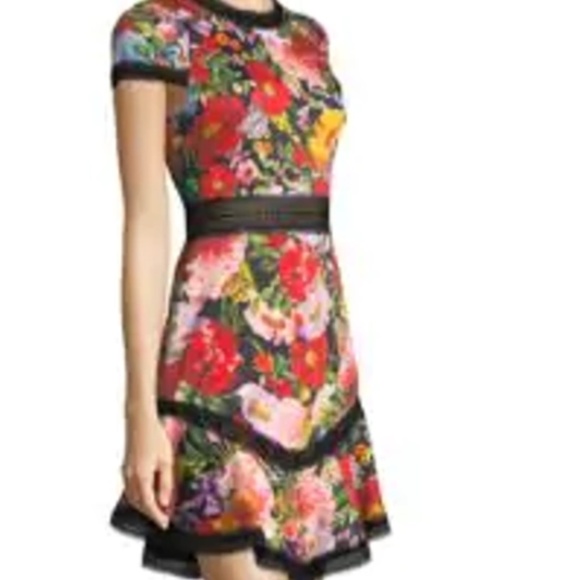Alice + Olivia  Lace-Trim Floral Print Mini Dress - Picture 3 of 3